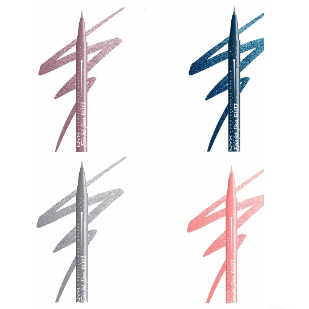 🌷 4 NYX Glitter Liquid Eyeliner Set - Pink, Blue, Silver, Coral New full size